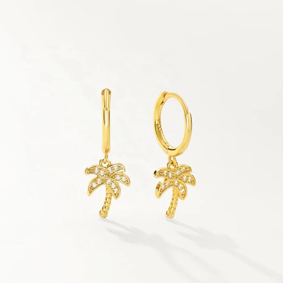Nagosa Classy 18k Gold Vermeil Jewelry 925 Sterling Silver Cubic Zirconia Coconut Tree Dangle Hoop Earring