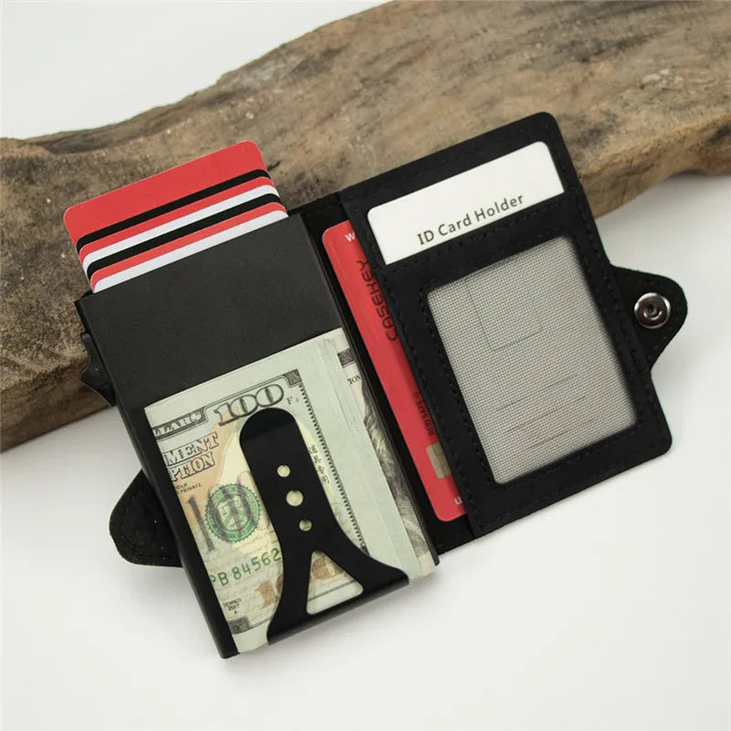 Unisex Open Wallet Business RFID Blocking Card Holder with Window Pocket Money Clip Credit Card Features