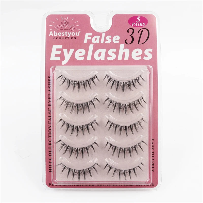 Abestyou Cosmetic clear Band Natural 3d Soft Wispy Mink Small Eye Lash 5 Pairs Manga Lashes Book Japanese Makeup Rzesy Maquiagem