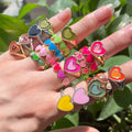 Chunky Rings Gold Plated Colorful Double Layer Love Heart Jewelry for Women Candy Color Dripping Oil INS Ring