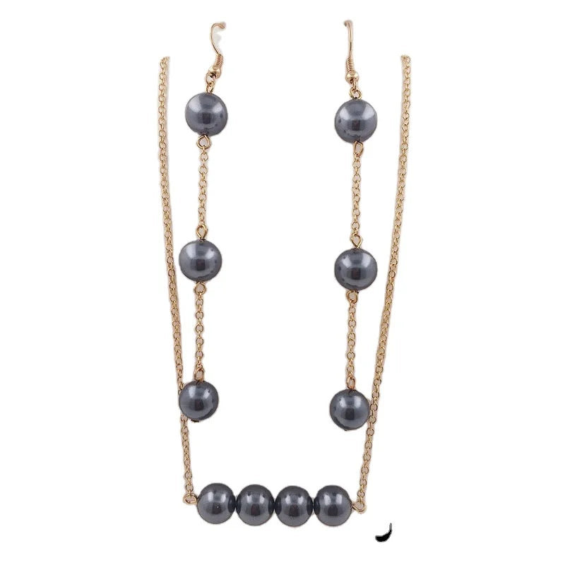Hawaiian Jewelry Set Design Pearl Earring Samoan Jewelry Set Gold Filled Long Chain Pearl Set for Woman