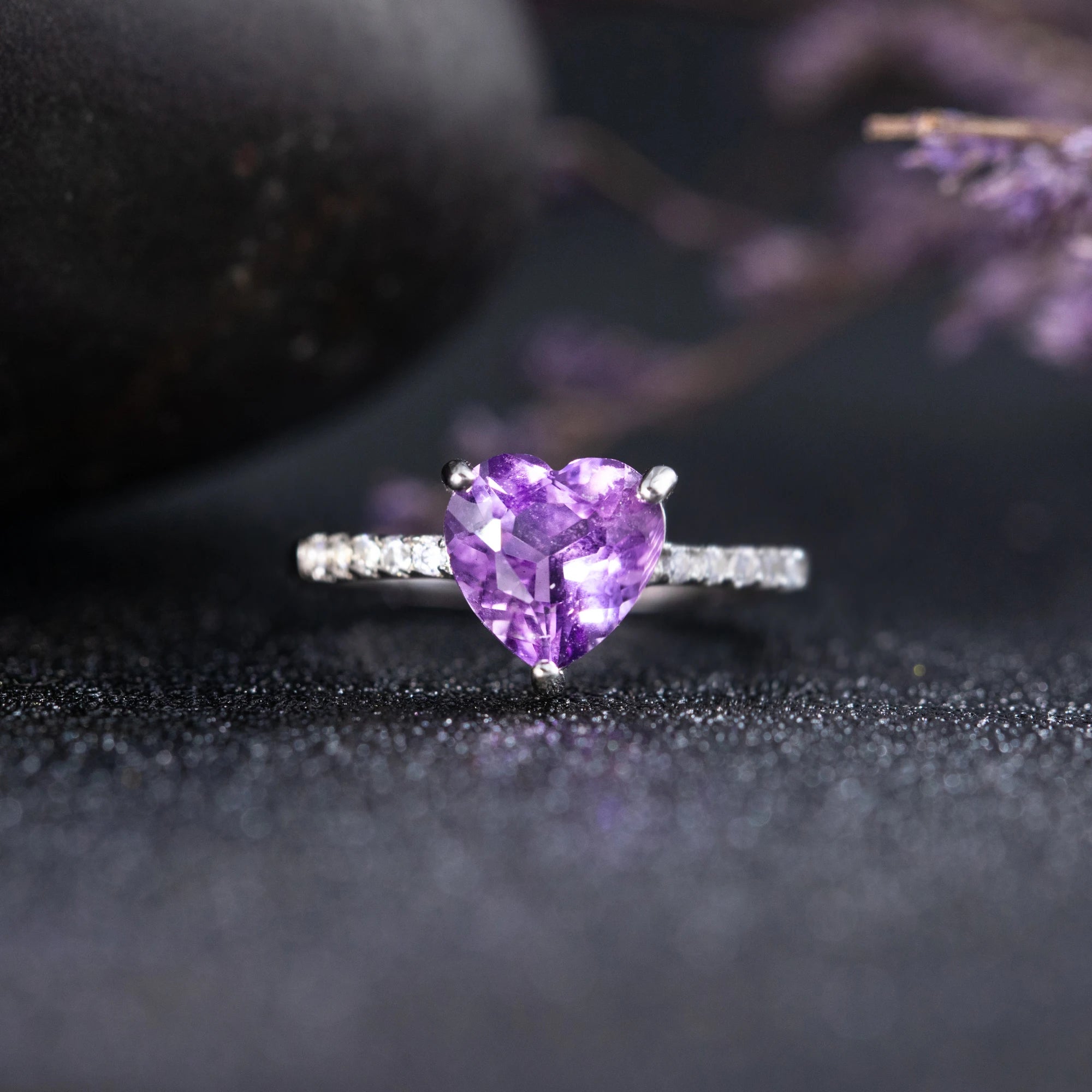 2025 Handmade New Heart Shape Crystal Natural Amethyst 925 Sterling Silver Wedding Ring Engagement Rings