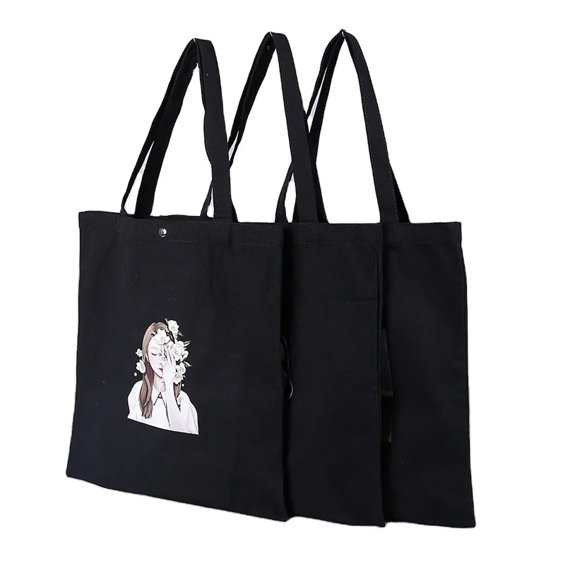 Plain Organic Reusable Cotton Canvas Tote Shopping Bag Custom Logo Printed Fashion Handled for Promotions