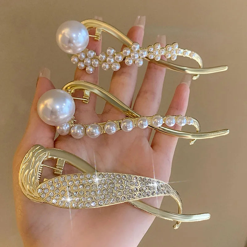 Rhinestone Pearl Twisted Twist Frog Hair Claw Catch Clips Back Head Hairpin Twist Clip Ponytail Clip Barrettes Hairgrips