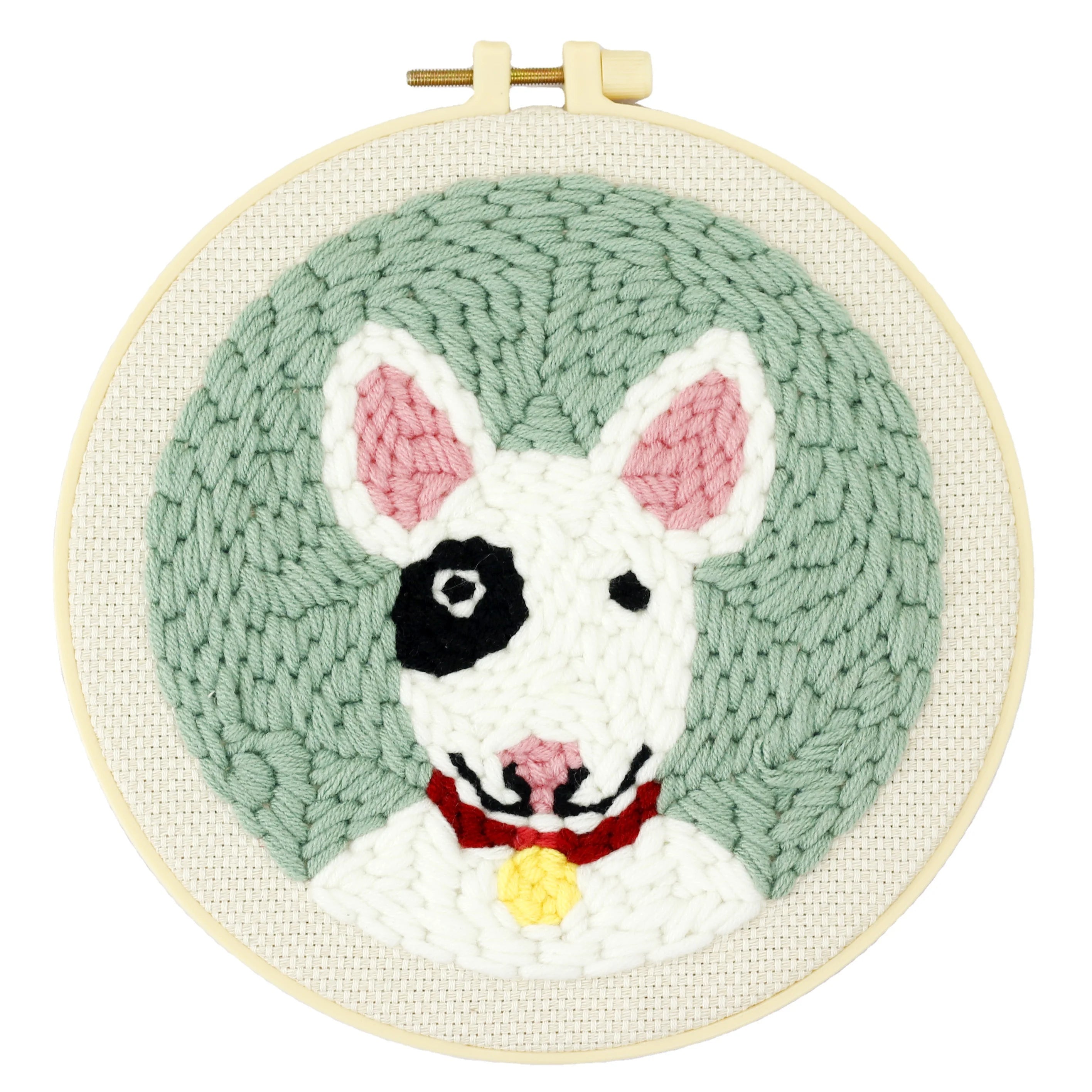 2026 Customized White Bull Terrier Cartoon Pattern DIY Needlecraft Embroidery Hoop Cotton Cloth Threader Instructions Set Punch