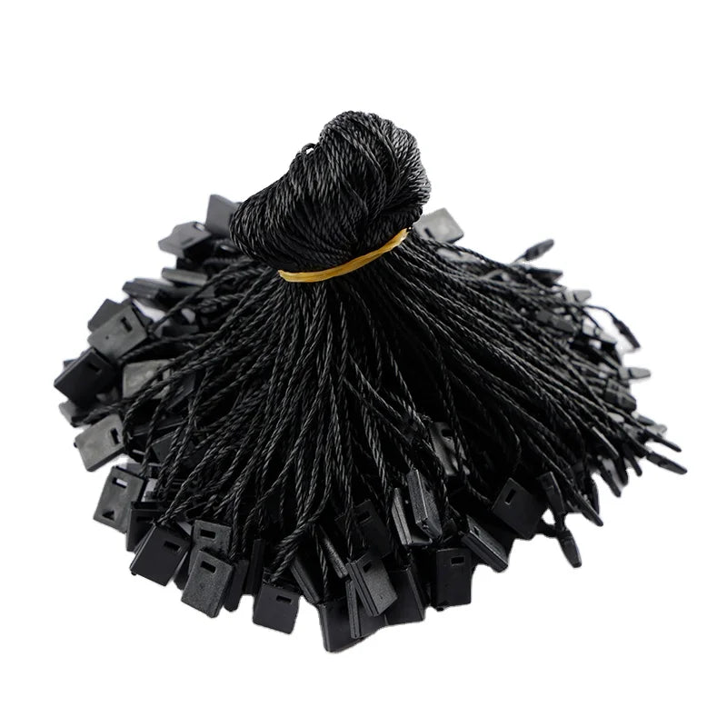 Factory Direct 1000pcs Per Pack 18cm Black Lock Bullet Clothing Sling Patches with Hanging Rope Premium Clothing Label Type