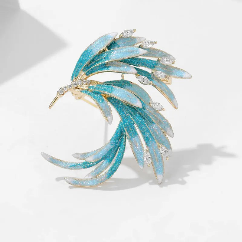 Chinese Style Elegant White Cubic Zirconia Blue Phoenix Brooches Pins Chinese Culture Brass Zircon Brooch
