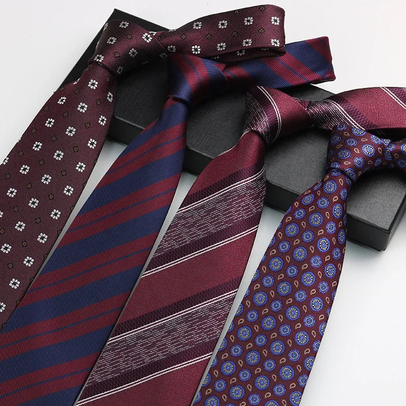 New Style Wedding Wind Red Maroon Neck Ties Jacquard Men Cheap Necktie Polyester Ties