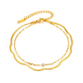 Trendy 18K PVD Gold Plated Waterproof Double Layer Stacked Cubic Zirconia CZs  Anklet for Women Summer