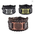 New Leather Proof Woven Accessories Charm Leather Braided Rope Viking Bracelet Trendy Wolf Head Wide Pu Leather Bracelet for Men