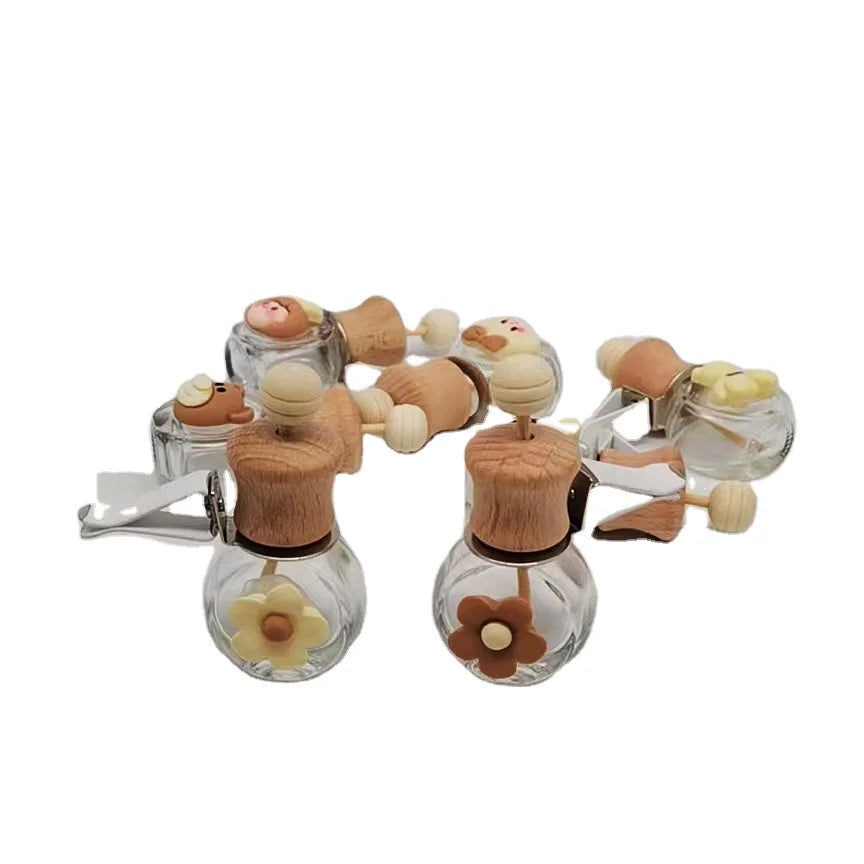 Hot Sale 8ml Car Vent Perfume Essential Oil Bottle Glass Bottle Empty Container Wooden Lid