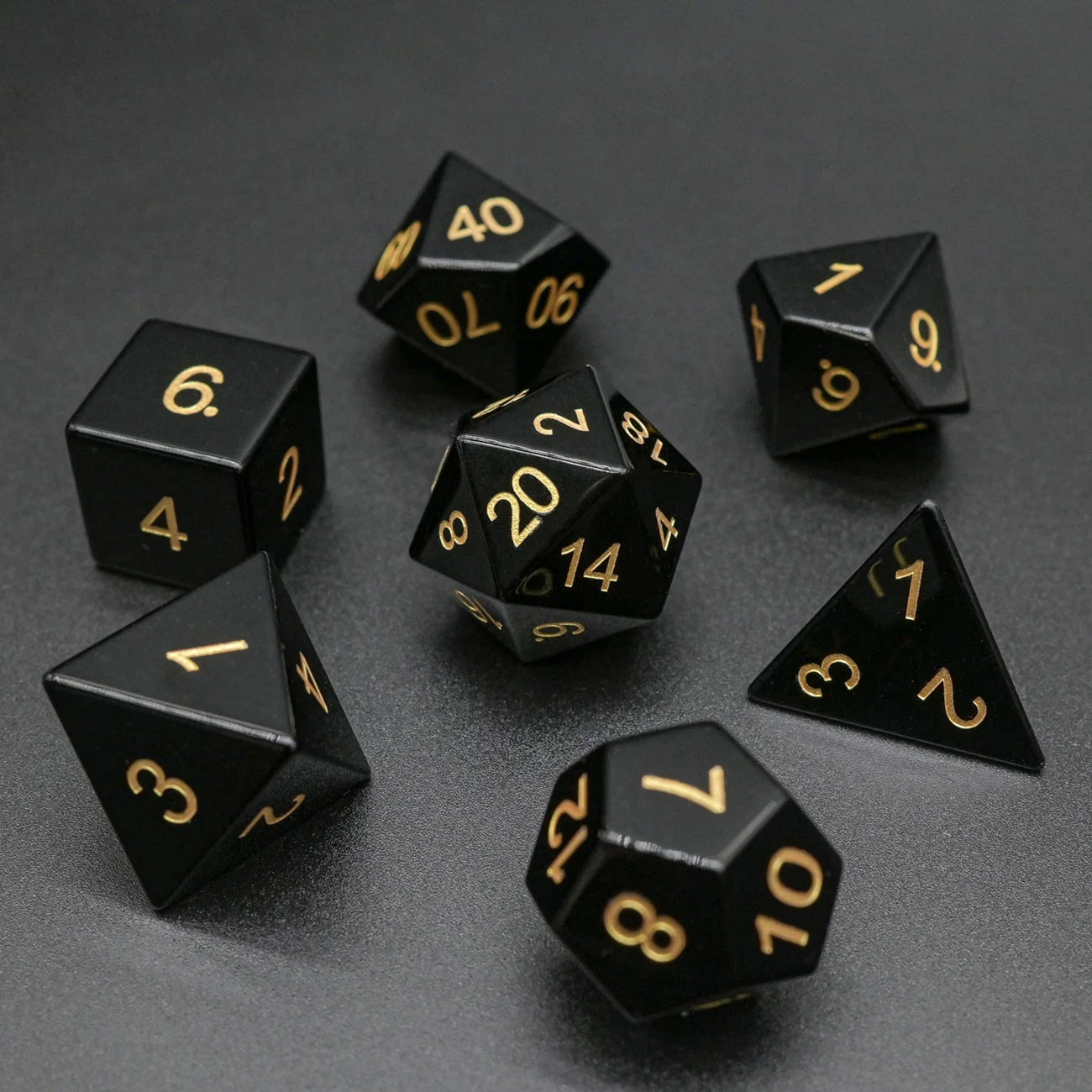 Luxurious Polyhedral RPG DND Obsidian Natural Stone Dice for Home Entertainment