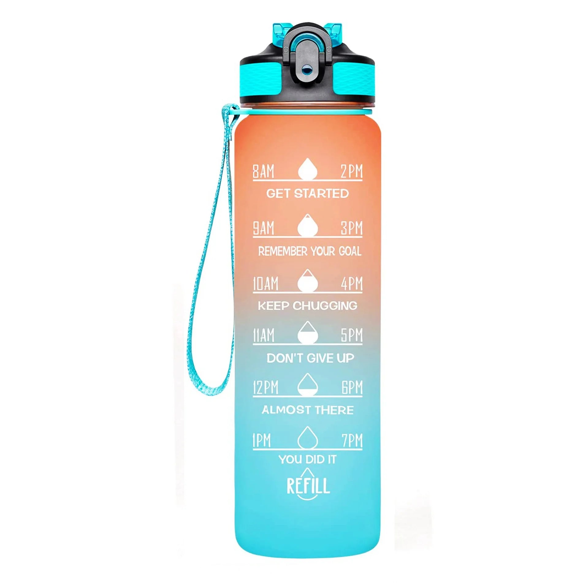 1000ML 1L PC Plastic BPA-Free Polished Eco-Friendly Motivational Gym Fitness Gradient Sports Straw Water Bottle for Hiking