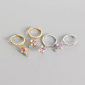 Colorful Zircon Cross Fashion Jewelry Women 925 Sterling Silver Gold Plated Hoop Earrings