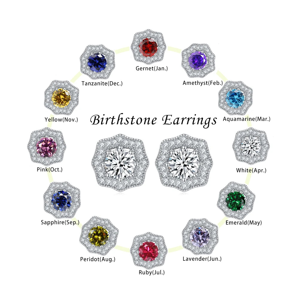 Factory Direct Sale 925 Sterling Silver Multi-Color Gemstone Earrings 12 Birthstones Available