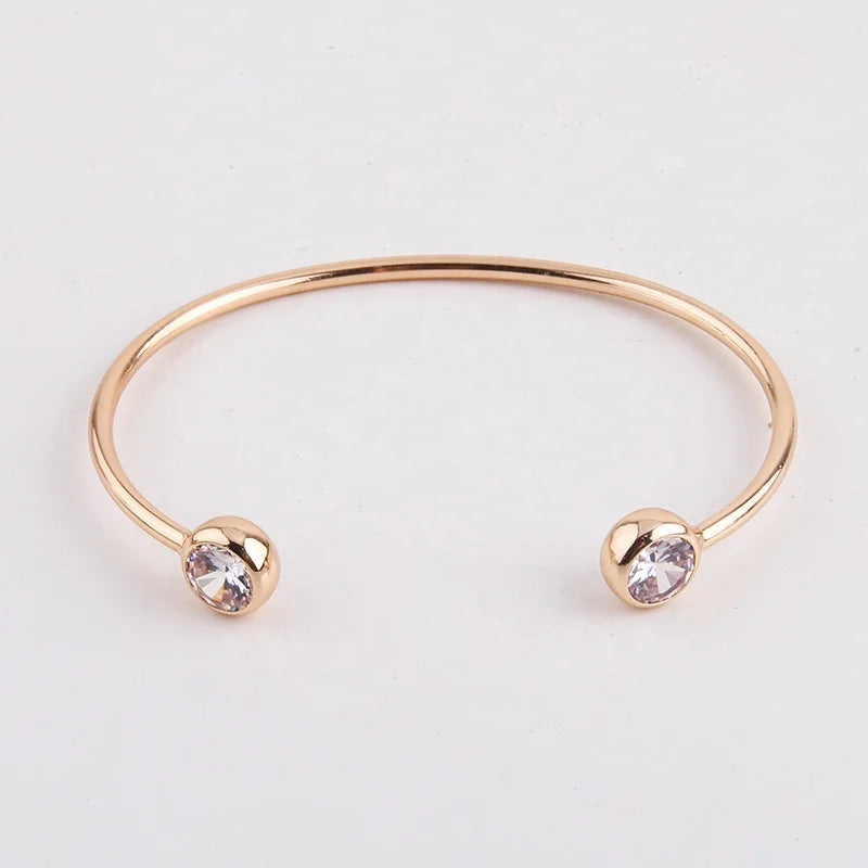 Women Gold Rhodium Metal Cuff Bangle Alloy Shiny Cubic Zircon Open Cuff Bracelet Bangle