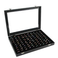 Professional Black 100 Slots Large Ring Display Tray With Cover Luxury Stackable Clear Jewelry Tray With Lid