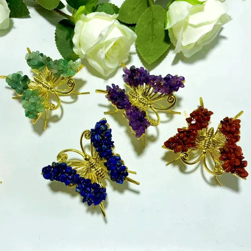 Beautiful Crystal Butterfly Figurine Pretty Crafts Crystal Gravel Flying Butterfly Model With Metal Base Crystal Animal Gifts MegaBDM