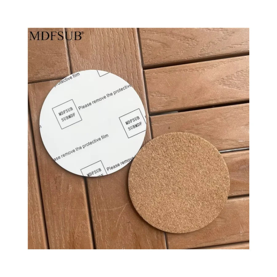 MDFSUB Non-slip 4mm Thick Round Shape Sublimation Blank Mdf coaster 100x100mm Circle Sublimation Mdf coaster With Cork Back