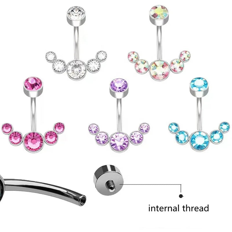 Sexy Body Jewelry Belly Piercing Navel Button Rings Women Fashion Jewelry Double Gems Surgical Steel Belly Rings