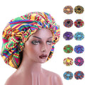Wholesale Adjustable Women's Large African Print Double Layer Reversible Night Sleeping Cap Satin Bohemian Style Satin Bonnet