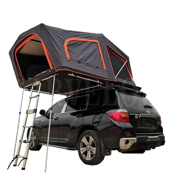 Waterproof 4-Person Aluminum Car Rooftop Tent Oxford Fabric Hard Shell Fold Type Ladder for Summer Outdoor Camping 4x4 Offroad