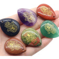 Trendy Natural Stone Engrave Turkish Fatima Hand Pattern Drop Shaped Pendant Necklace for Reiki Healing Crystal Jewelry Children