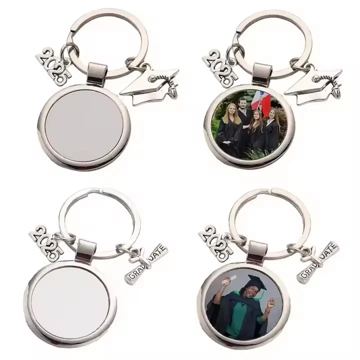 Home Decoration 2025 Graduation Sublimation Blanks Metal Round Keychain