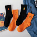Wholesale Fashion Orange Black Socks With Embroidery Casual Cotton Crew Socks for Women