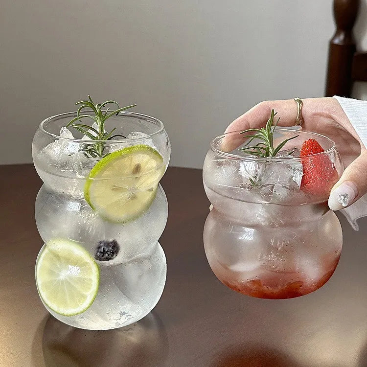 New Trendy Drinking Glasses Aesthetic Wave Bubble Glass Tumbler Smoothie Iced Coffee Cup for Cocktail Milk Soda