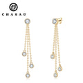 Pass Diamond Tested 4mm 0.3CT 3mm 0.1CT Moissanite 925 Sterling Silver Tassel Chain Drop Earrings