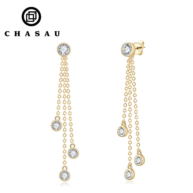 Pass Diamond Tested 4mm 0.3CT 3mm 0.1CT Moissanite 925 Sterling Silver Tassel Chain Drop Earrings