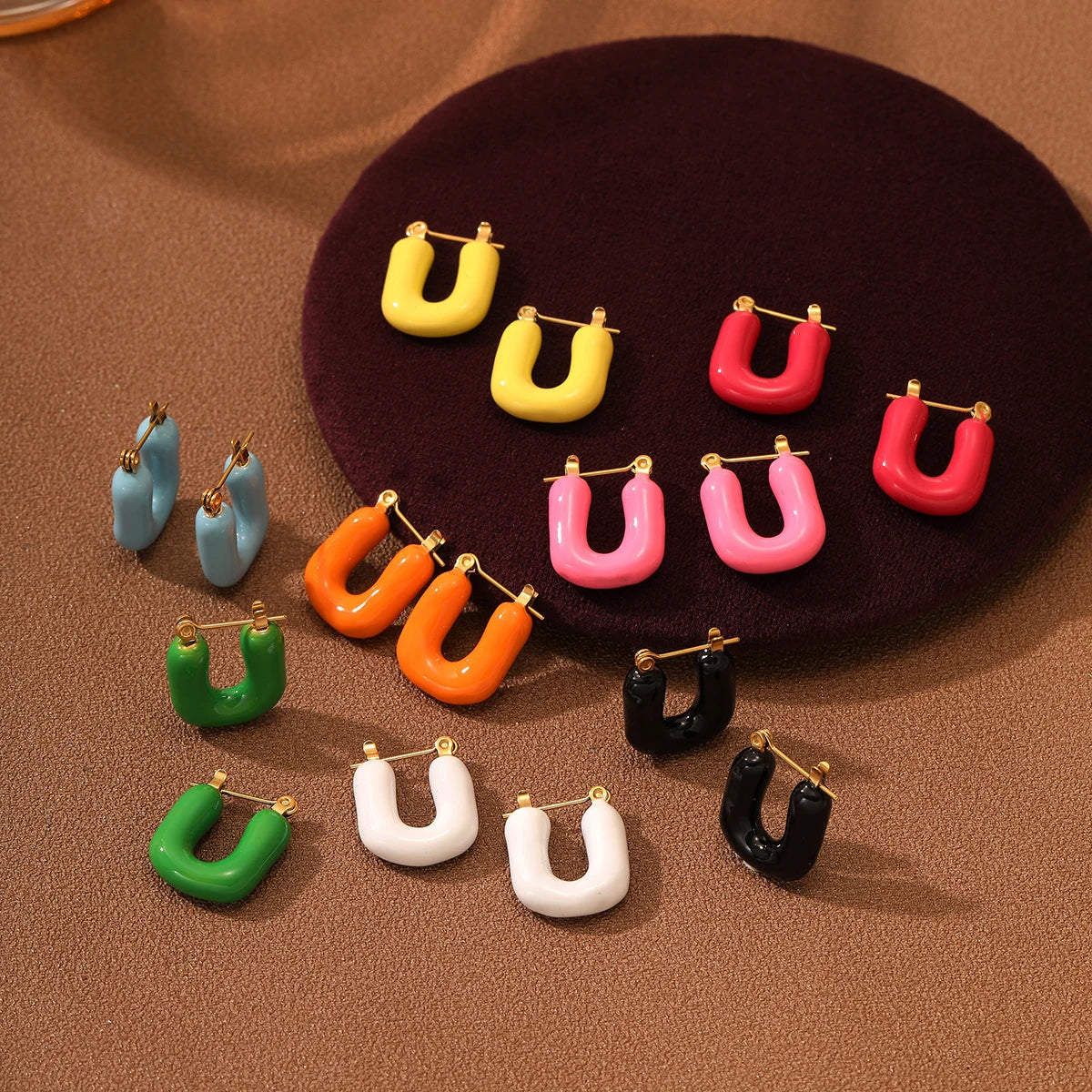 Bohemia Summer Colorful Drip Oil Enamel Hoop Earrings for Gift Girls Women Waterproof Stainless Steel Fashion Jewelry