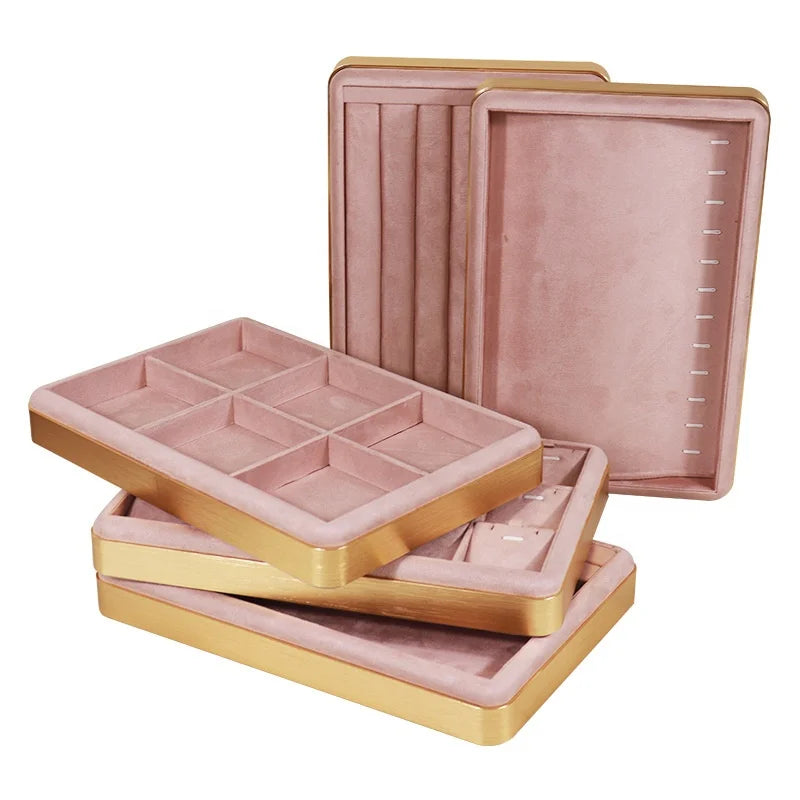 Luxury Eco-friendly Jewelry Showcase Set Custom Logo Earring Ring Pendant Necklace Display Tray Case Jewelry Container
