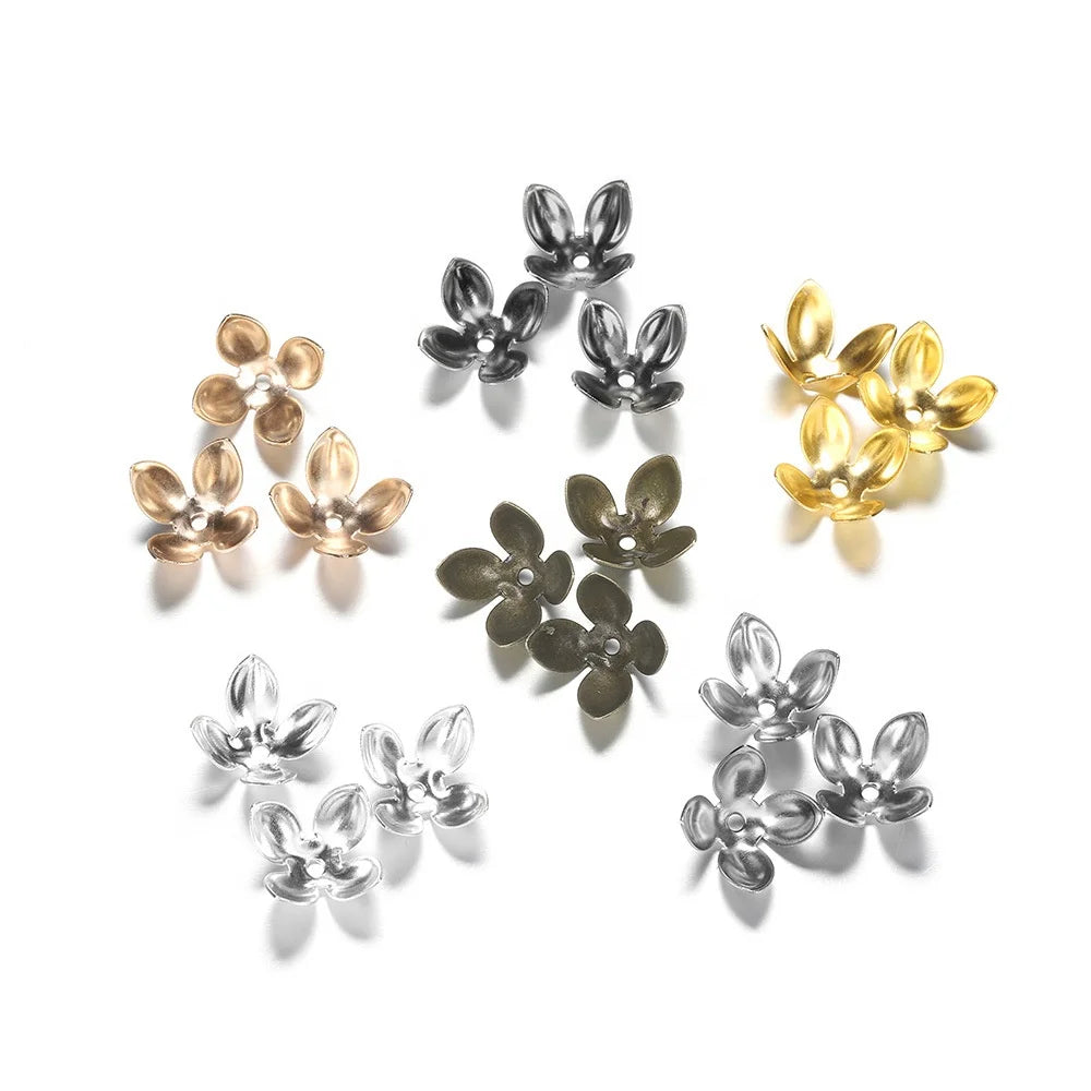 Wholesale 50Pcs/bag Four Leaves Metal Flower Bead Caps Findings End Bead Cap 15*8mm for DIY Jewelry Making Accessories