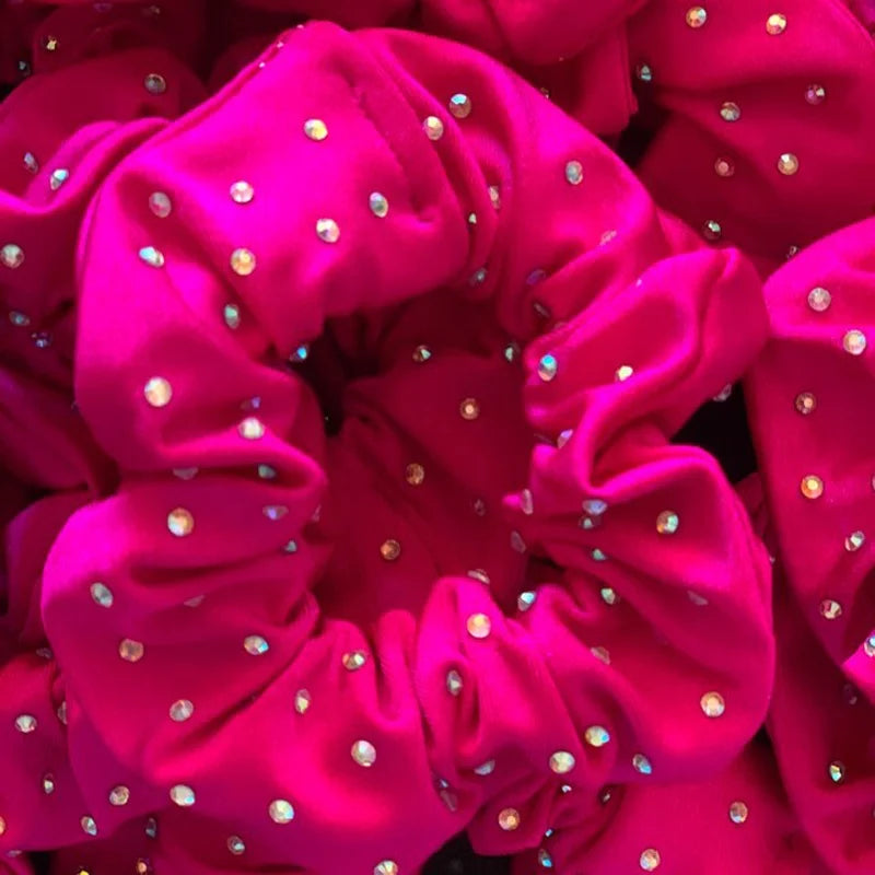 Full Sublimation Print Gymnastic Accessories Cheer Hair Ties Plain Sequined Scrunchies Cheer Dance Gymnastics Silk Scrunch