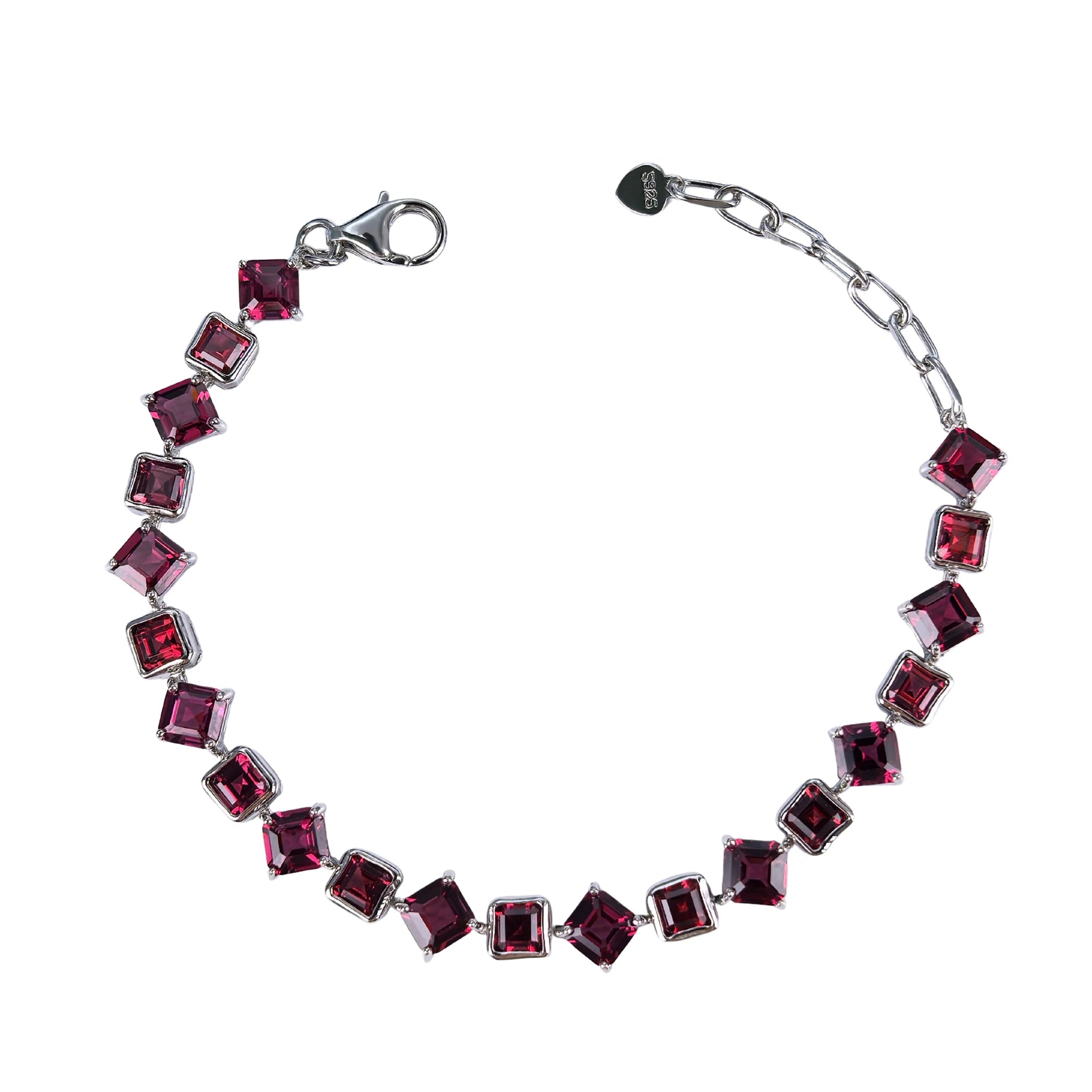 Exquisite Rhodium Plated 925 Sterling Silver Natural Pyrope Bracelet for Women Anniversary Gift