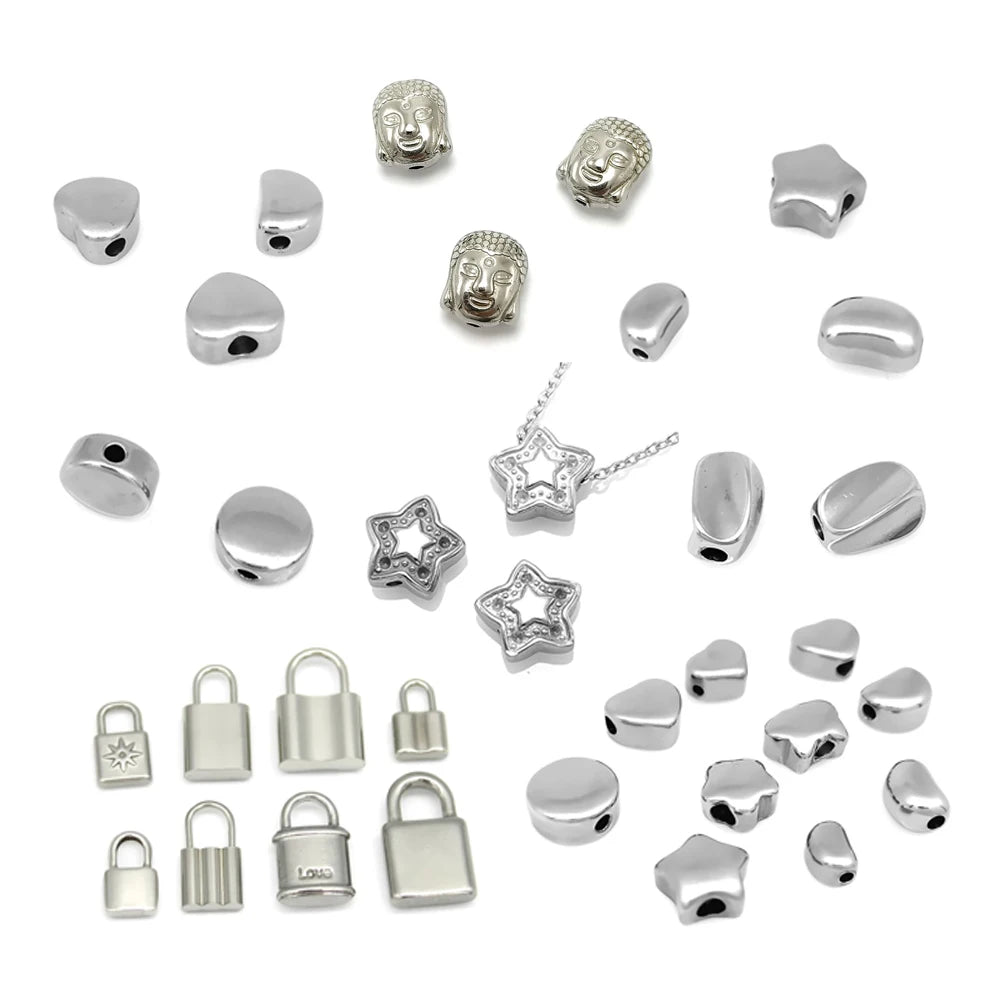 5-60pcs/bag Stainless Steel Findings Half Circle Bean Shape Large Hole Spacer Bead Connector the Buddha Bail Slide Charm Pendant