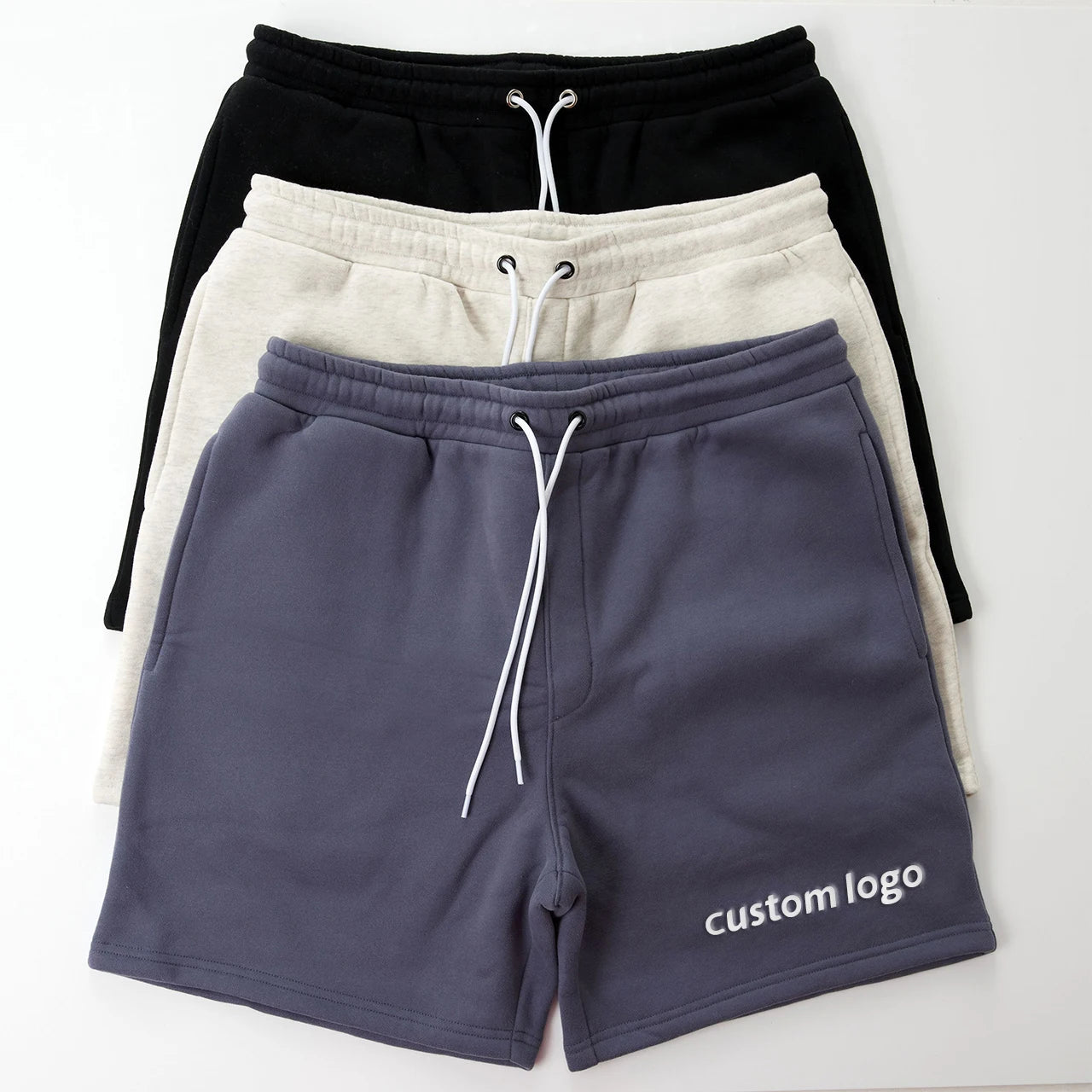 Wholesale Plain Streetwear Drawstring Blank Heavy Thick French Terry Cotton Jogger Shorts Men Cotton Fleece Sweat Shorts