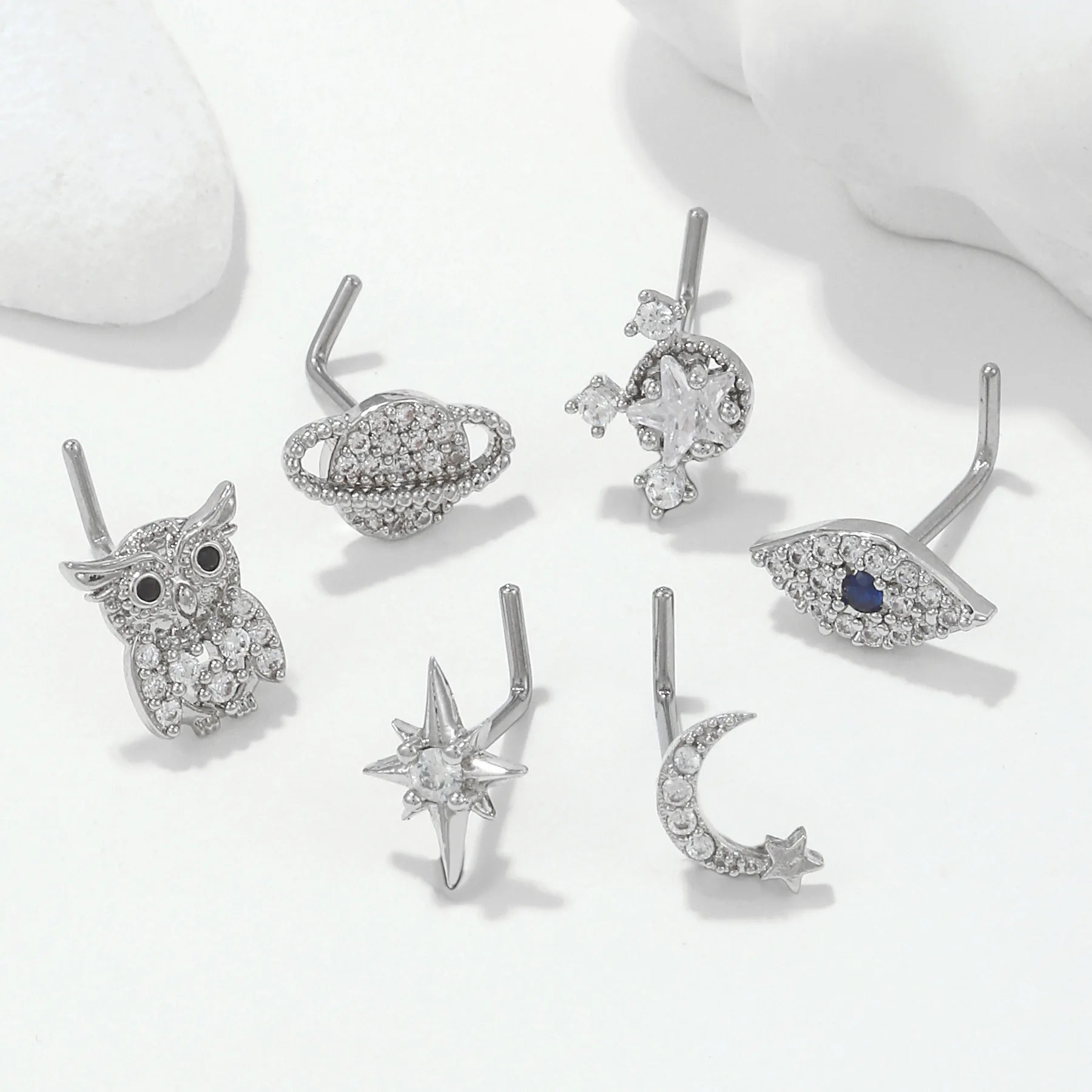 Trend Popular Stainless Steel Wholesale Rhinestone Copper Zircon Planet Nose Ring for Women Jewelry Piercing Ear Stud