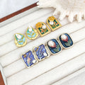 Custom Trendy Designer Jewellery Natural Gemstone 18k Gold Plated Studs Flower Moss Enamel Genuine Pearl Earrings for Women