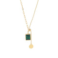 Fashion Gold Plated Emerald Square Choker Necklace Waterproof Stainless Steel CZ Geometric Pendant Necklace for Women