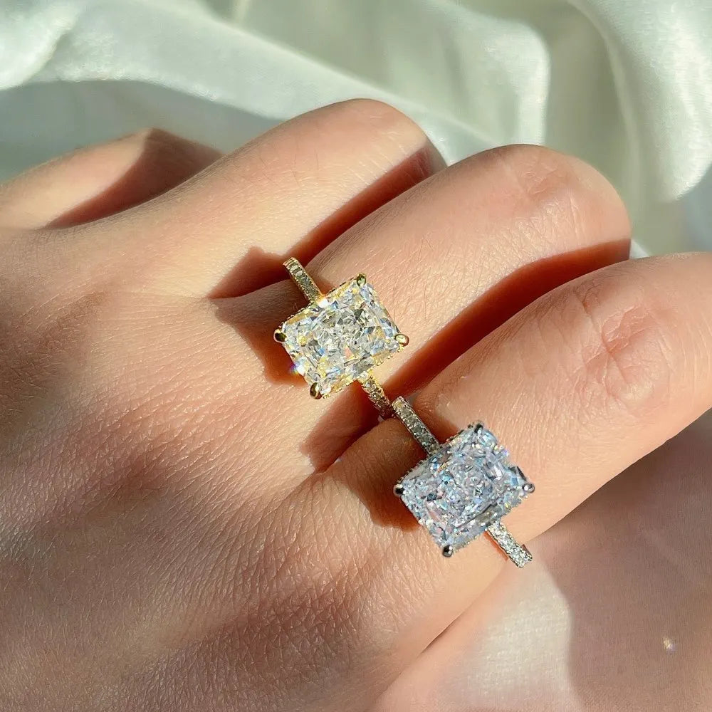 925 Sterling Silver Heavy Ring Color Zircon Geometric Square Ring for Women Hainon 736