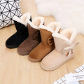 Women's Winter Faux Fur Fluffy Plush Bowknot Flat Light Anti-Slip Warm Indoor Shoe Slipper Boot