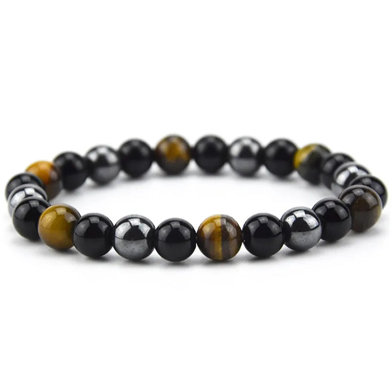 High Quality Men Bracelet Jewelry Unique Design Crown Beaded Bracelet Charm 8mm Black Beaded Magnet Bracelet