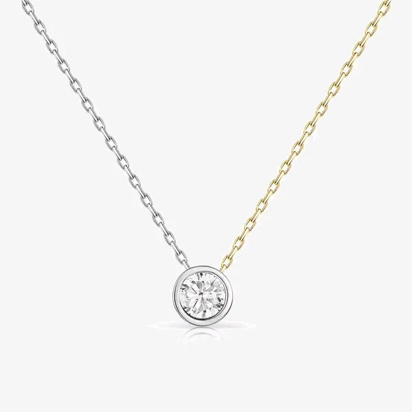 Two Tone Chain 925 Sterling Silver Women Jewelry Rhodium Gold Plated Bezel CZ Pendant Necklace