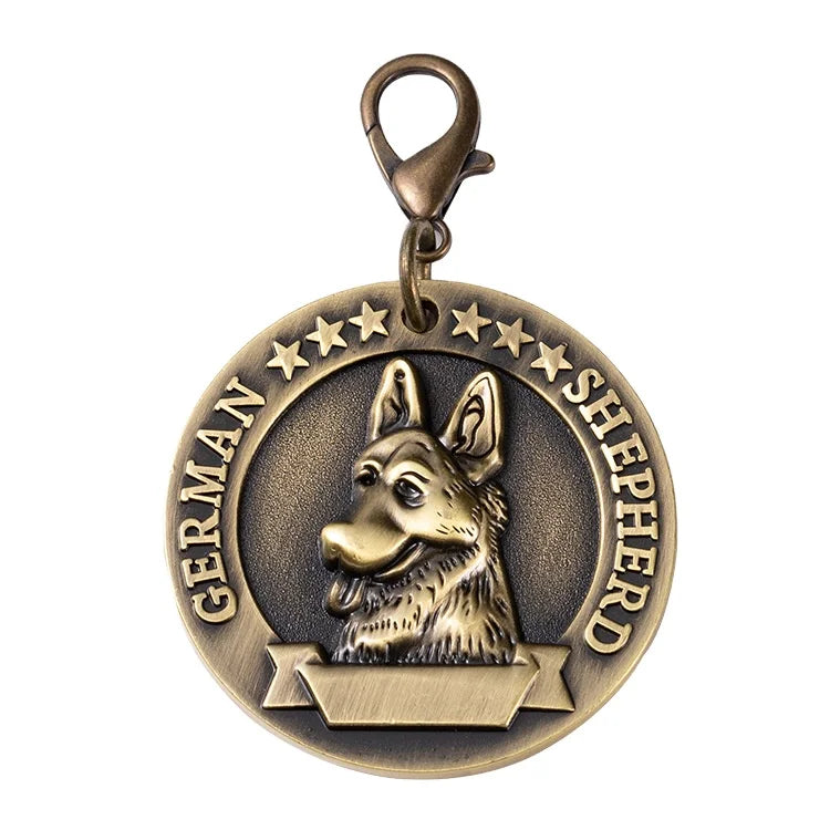 Custom Retro Bronze Dog Pattern Round Tags Keychain Pet Accessories Dog Tags Charms Jewelry