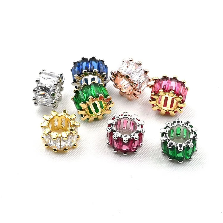 CZ8872  Large Hole Rhodium 14k Gold Plated Cubic Zirconia Micro CZ Baguette Rondelle Spacer BeadsDiamond Pave Tube Spacers