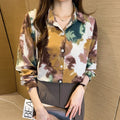 Ready Stock European and American Style Women's Flower Print Loose Lapel Long-sleeved Fashion Shirt
