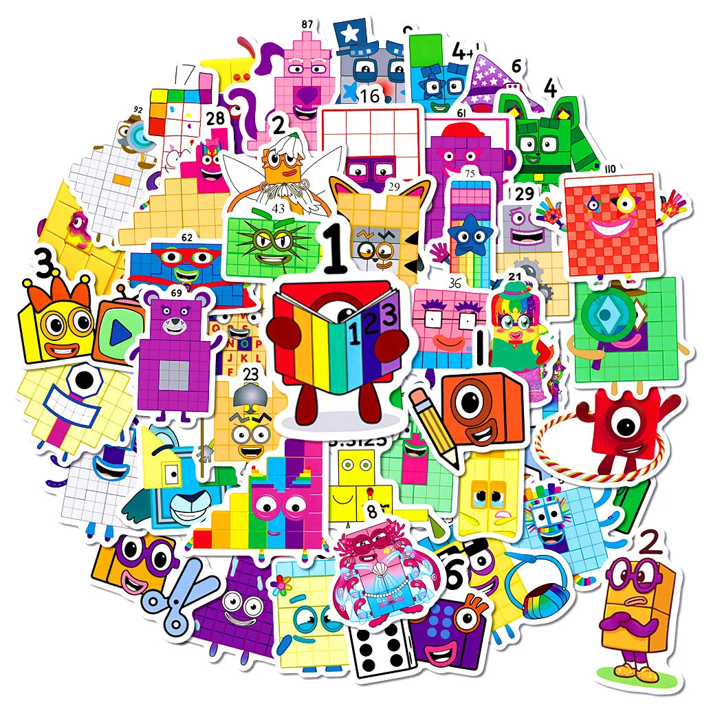 50PCS Funny cute digital building block decals for kids enlightenment cartoon number block sticker